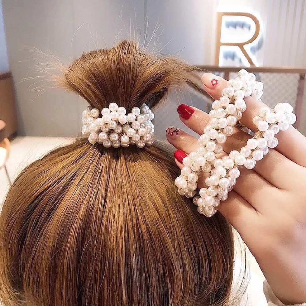 Champagne Pearl Stranded Cluster Hair Tie Piece - Picture 3 of 7